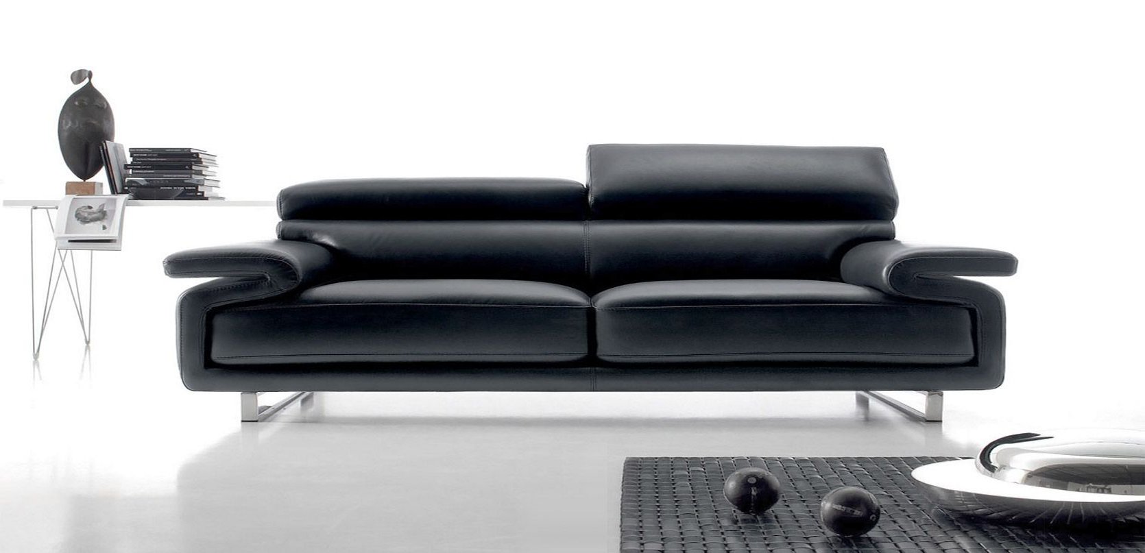 Canapé 3 places en cuir noir
